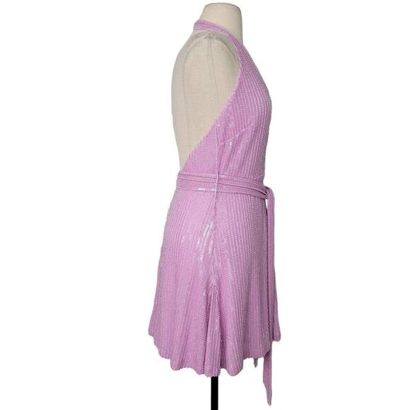 NWT Misha Collection Tia Mini Dress Sz‎ 4 Sleeveless Beaded Sequins V Neck LiLac - Picture 3 of 14